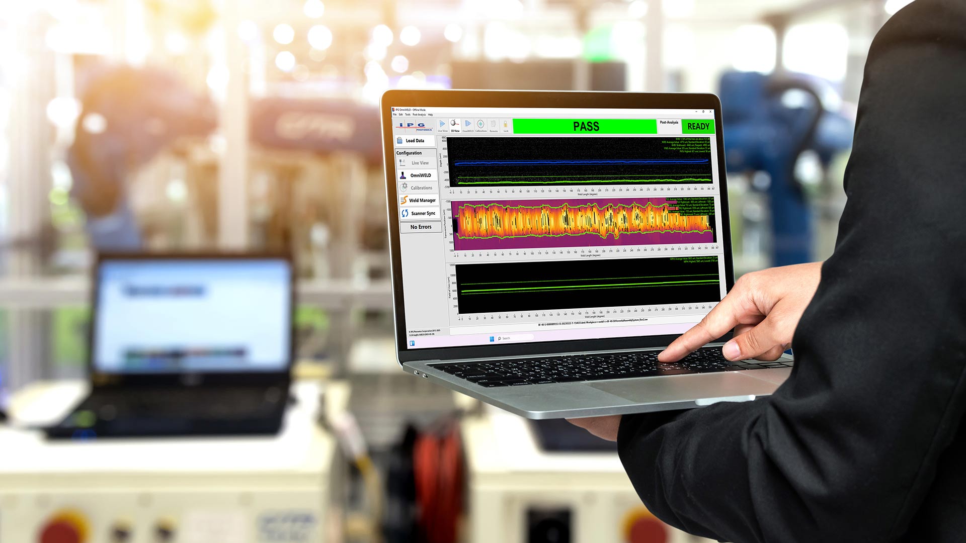 Software di misura della saldatura laser in tempo reale LDD sullo schermo di un laptop